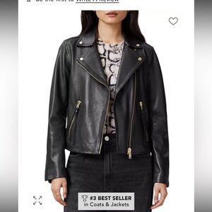 All Saints Dalby Slim Fit Leather black biker Jacket Size 4